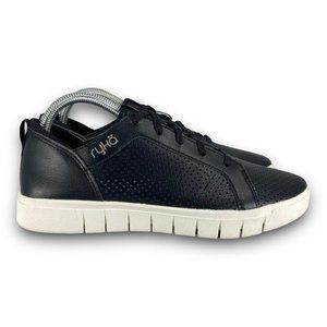 Ryka Hayden Perforated Sneakers Leather Comfort Shoes Black White Women 8.5M